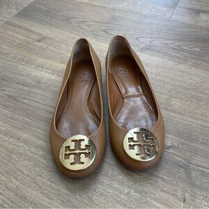 Tory Burch Brown Flats with Gold Logo